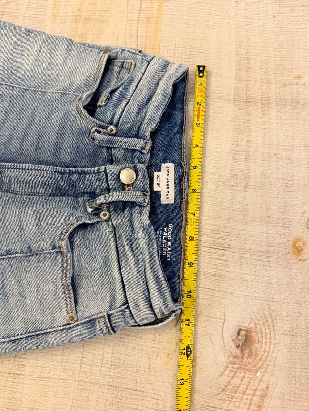 Good American Light Blue Flare Jeans with Raw Hem - Picture 2 of 8